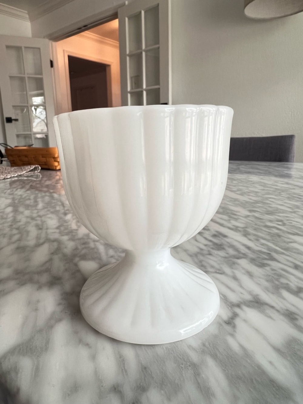 Vintage White Milk Glass Pedestal Vase 5”